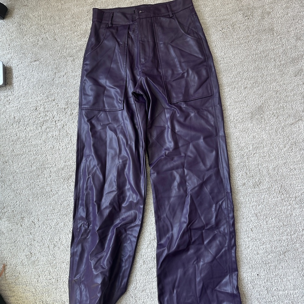 Zara Deep Purple Leather Trousers